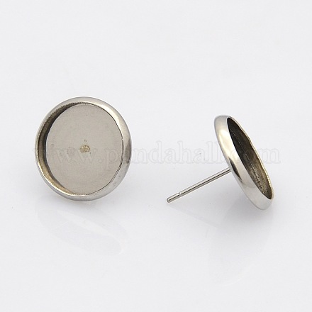 304 Stainless Steel Flat Round Stud Earring Settings STAS-N019-21-12mm-1