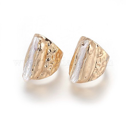 Anillos de dedo de brazalete de perlas plateados de larga duración RJEW-E156-09G-1
