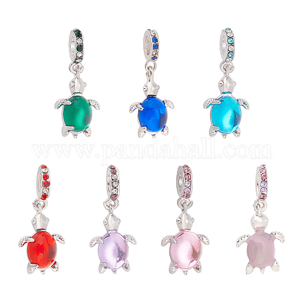 OLYCRAFT 7Pcs Tortoise Glass Pendants with Alloy Rhinestone 5mm Hole DIY Sea Turtle Dangle Charms Tortoise Glass Charms Large Hole Alloy Pendants for Jewelry Making Earring Bracelet Necklace -7Colors RB-OC0001-06-1