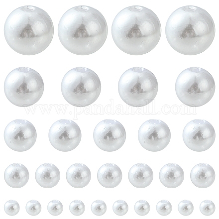 5スタイルabsプラスチック模造真珠ビーズ  ラウンド  ホワイト  4~12mm  穴：1.6~2.3mm  690個/袋 KY-FS0001-05-1
