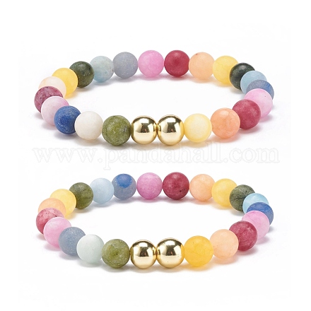Bracelet extensible à perles rondes en pierres précieuses naturelles et synthétiques pour femme BJEW-JB08371-1