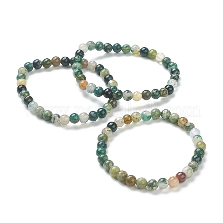 Bracelets extensibles avec perles en agate indien naturelle BJEW-A117-B-46-1