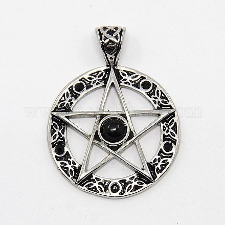 304 anneau en acier hommes vintage des années inoxydable avec pendentifs pentagramme étoiles X-STAS-O044-25A-1