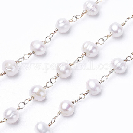 Handmade Natural Pearl Beaded Chains KK-I651-06G-1