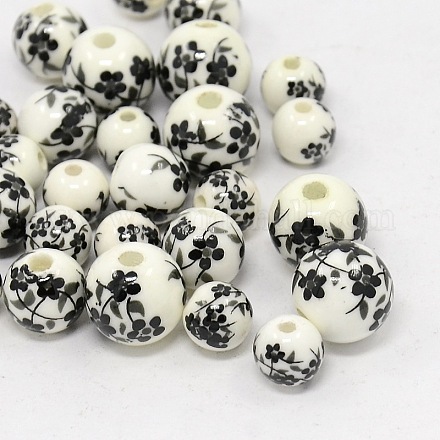 Perle tonde in porcellana fatti a mano a stampa PORC-X0002-1
