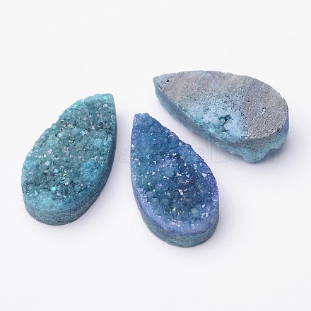 Dyed Teardrop Electroplate Natural Geode/Druzy Agate Cabochons G-E277-08-1