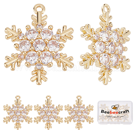 Beebeecraft 10Pcs 18K Gold Plated Snowflake Charms Cubic Zirconia Winter Christmas Charm Pendants for Crafting Bracelet Necklace Jewelry Making KK-BBC0002-56-1