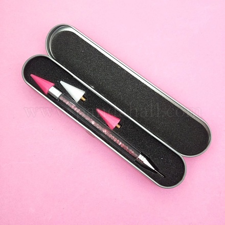 ラインストーンピッカーワックスペン鉛筆  ネイルアートデコレーションツール  アクリルハンドルと15.2つのワックスヘッド付き  ラインストーン用クリスタルピックアップダイヤモンド塗装  ピンク  [1]cm MRMJ-N011-14-1