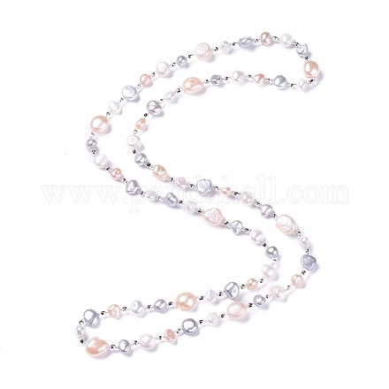 Collares de abalorios de perlas naturales NJEW-L169-02C-1