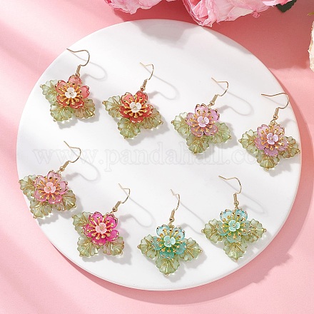 Серьги-подвески из цветочных латунных стеклянных бусин EJEW-MZ00650-1