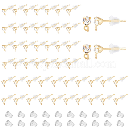DICOSMETIC 100Pcs Rhinestone Earring Post Golden Earring Stud with Horizontal Loop Cubic Zirconia Stud Earring Brass Ear Stud with 200Pcs Earring Back for DIY Earring Jewelry Making KK-DC0001-12-1
