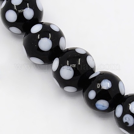 Chapelets de perles rondes vernissées manuelles LAMP-L007-10mm-01-1