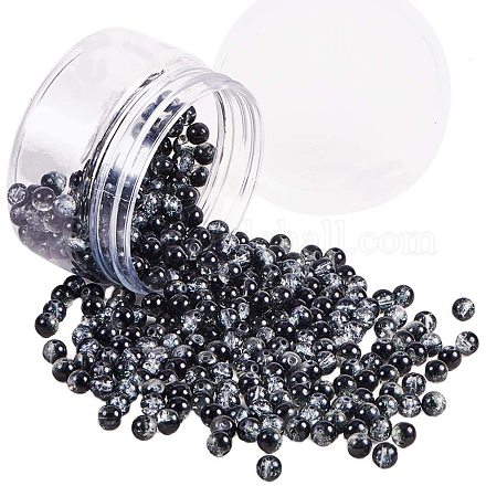 PandaHall Elite about 400pcs 6mm Black Crackle Glass Beads Handcrafted Lampwork Round Assorted Beads for Bracelet Necklace Earrings Jewelry Making CCG-PH0002-17-1