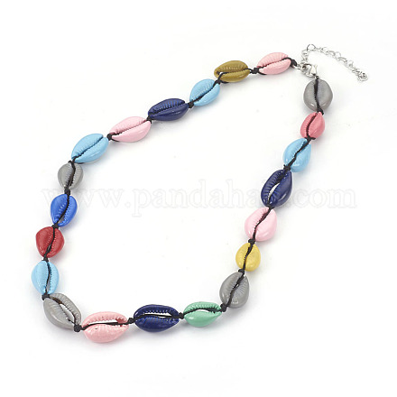 Dyed Cowrie Shell Beaded Necklaces NJEW-JN02294-1