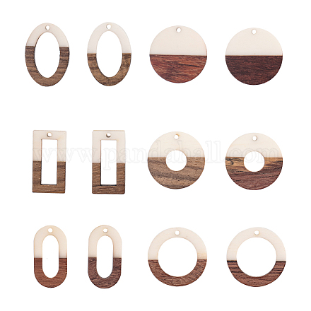 OLYCRAFT 12pcs Resin Wooden Earring Pendants Oval Round Rectangle Vintage Resin Wood Statement Jewelry Findings for Necklace and Earring Making - Ivory RESI-OL0001-02-1