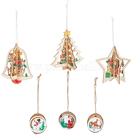 Gorgecraft 6шт 6 стиля деревянные рождественские украшения WOOD-GF0001-51-1