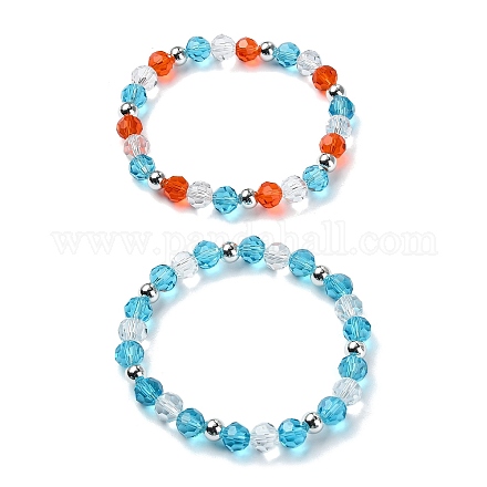 2Pcs 2 Color Glass Beaded Stretch Bracelets Sets BJEW-JB10027-01-1