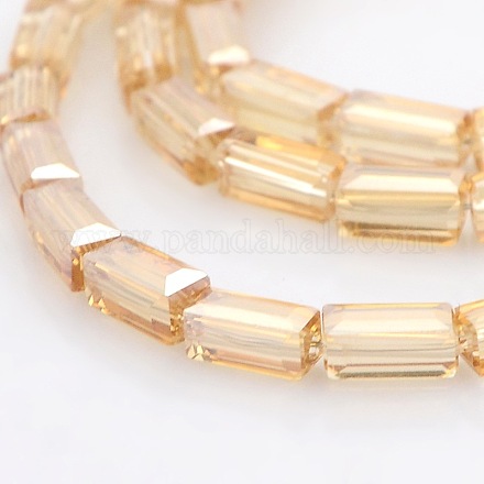 Pearl Luster Plated Glass Faceted Cuboid Beads Strands GLAA-A028A-PL05-1