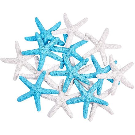 PandaHall Elite 16pcs White & Blue Starfish Resin Flatback Cabochons Pencil Finger Starfish Decorative Ornaments for Wedding Party Christmas PH-CRES-G015-05-1
