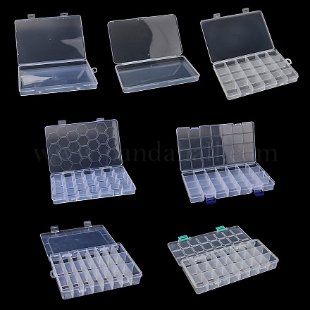 プラスチックグリッドビーズ容器  長方形  透明  19.2~25.3x10.8~13.3x1.8~3.6cm  内径：2.5~12.6x3~18.8のCM CON-XCP0002-27-1