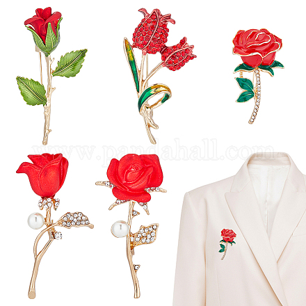 Pandahall элита 5 шт. 5 стиля эмалированные булавки с цветком розы JEWB-PH0001-28-1