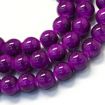 Chapelets de perles rondes en verre peint de cuisson X-DGLA-Q019-8mm-51-1