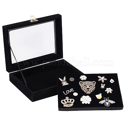 OLYCRAFT Velvet Pin Display Box Cabinet Brooch Collection Display Case with Clear Window Velvet Badges Display Box Hard Rock Badges Collectible Pins and Medals - Black VBOX-WH0002-14-1