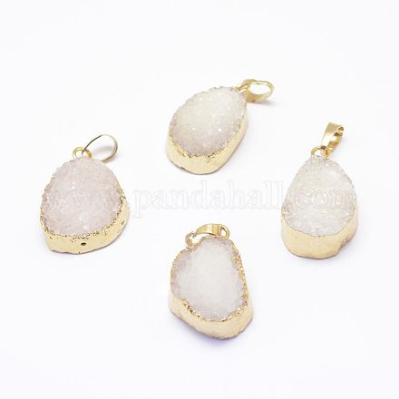 Electroplated Natural Druzy Agate Pendants G-G656-19G-1