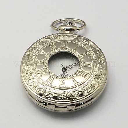 Старинные полые плоские круглые цинкового сплава кварцевые часы головки для карманные часы кулон ожерелье материалы WACH-R005-17-1