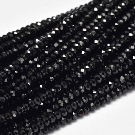 Chapelets de perles en rondelles facettées en spinelle noire naturelle G-F289-42A-1
