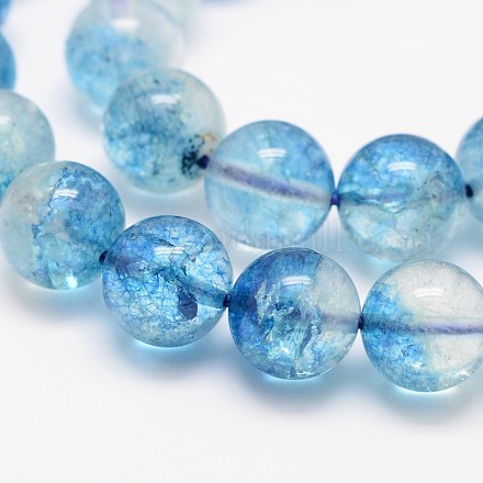 Chapelets de perles de quartz craquelées naturelles rondes et teintées G-K084-10mm-03A-1