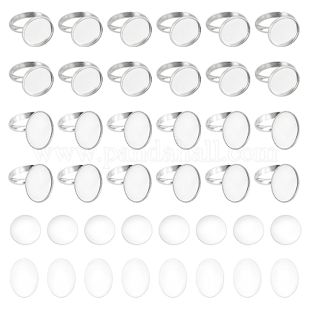 DICOSMETIC 24Pcs 2 Styles Adjustable Ring Base Oval Base Rings Blank Finger Rings Cabochon Base Bezel for Ring Blanks Stainless Steel Pad Ring Base Jewelry Findings for DIY Rings DIY-DC0001-62-1