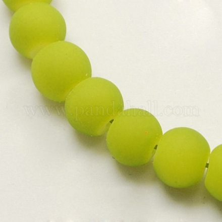 ゴム製のガラスラウンドビーズ連売り  黄緑  4mm  穴：1mm  約200個/連  33インチ X-DGLA-R023-4mm-1-1