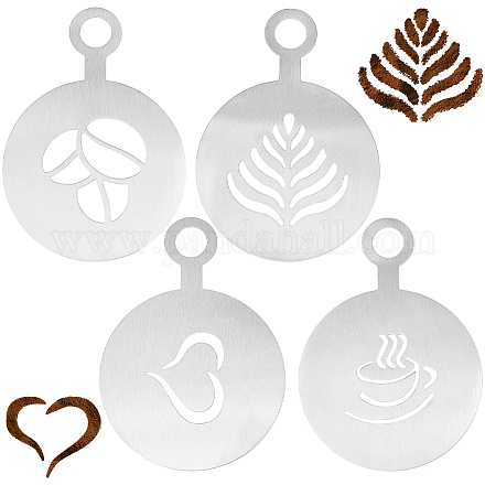 GORGECRAFT 4 Styles Coffee Latte Decorating Stencils Stainless Steel Chocolate Heart Leaf Metal Cookie Cocktail Stencils Barista Cappuccino Tools Foam Art Templates for Cup Cake Birthday Cake AJEW-WH0038-40P-1