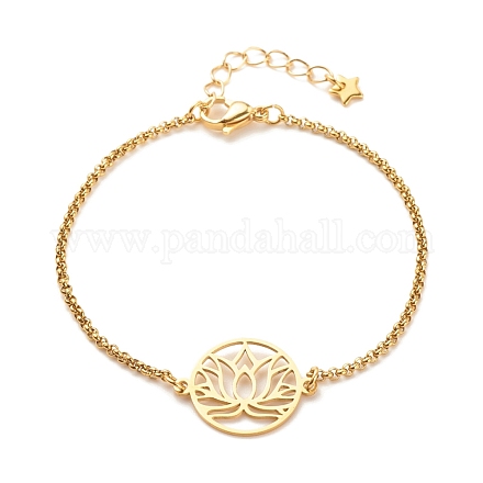 201 bracelet maillons lotus en acier inoxydable avec 304 chaînes en acier inoxydable pour femme BJEW-JB08281-04-1
