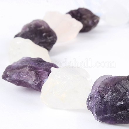 Natural Gemstone Crystal & Amethyst Quartz Rough Nuggets Bead Strands G-E219-01-1