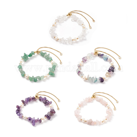 Schieberarmband aus natürlichen Edelsteinsplittern und Perlen für Damen BJEW-JB08334-1