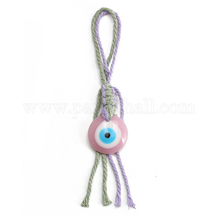 Flat Round with Evil Eye Resin Pendant Decorations EVIL-PW0002-12D-01-1