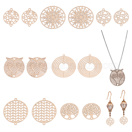 CHGCRAFT 56Pcs 7Styles Brass Filigree Flat Round Charms Connectors Links Golden Hollow Flower Charms Filigree Pendant for DIY Bracelet Earring Necklace Jewelry Making KKC-CA0001-07-1