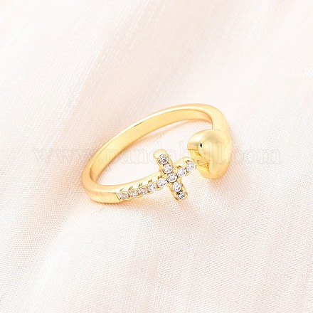 Латунные кольца-манжеты с микропаве и прозрачным цирконием для женщин RJEW-U047-15G-1