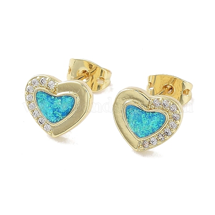 Real 18K Gold Plated Brass Micro Pave Cubic Zirconia Stud Earrings EJEW-C069-01A-G-1