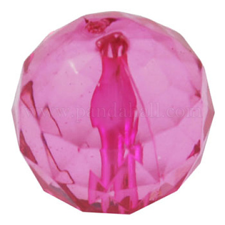 Hot Pink Color Transparent Acrylic Faceted Round Beads X-PL603Y-3-1