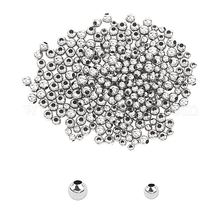 Unicraftale 600pcs 2 Größen 3mm / 4mm runde Abstandsperlen 316 Edelstahl lose Perlen kleines Loch Abstandsperlen glatte Oberfläche Perlen finden für DIY Schmuckherstellung STAS-UN0004-97P-1