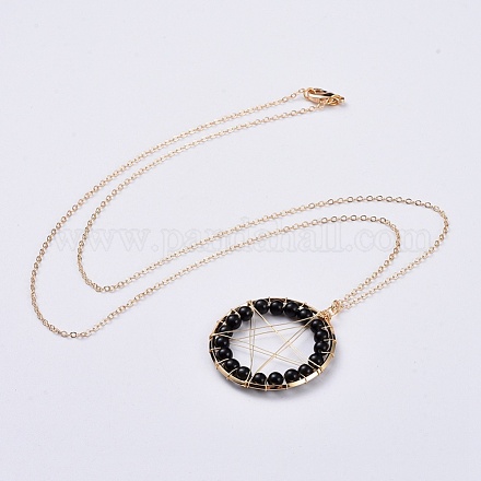 Natural Obsidian Beads Pendant Necklaces NJEW-JN02480-01-1