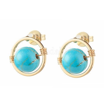 Boucles d'oreilles perles rondes turquoise synthétiques pour fille femmes EJEW-JE04666-05-1