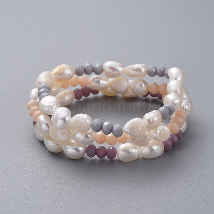 Natural Baroque Pearl Stretch Bracelets BJEW-JB05059-1