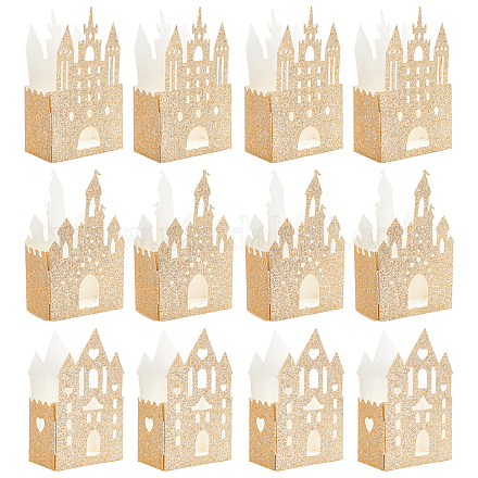 Scatole di caramelle glitter in carta a forma di castello CON-WH0083-12-1
