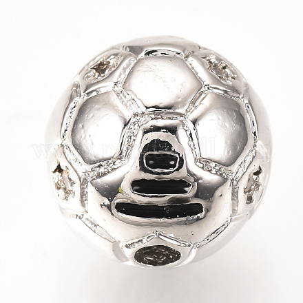 真鍮製マイクロパヴェキュービックジルコニアビーズ  サッカー/サッカーボール  プラチナ  10mm  穴：1.5mm ZIRC-Q013-10mm-135P-1