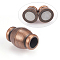 Brass Magnetic Clasps with Loops, Oval, Brushed Red Copper, 18x12mm, Hole: 6mm