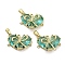 Real 18K Gold Plated Brass Glass Pendants, Heart with Bowknot Charm, Lead Free & Cadmium Free, Long-Lasting Plated, Turquoise, 14x19x6mm, Hole: 2.5x4mm